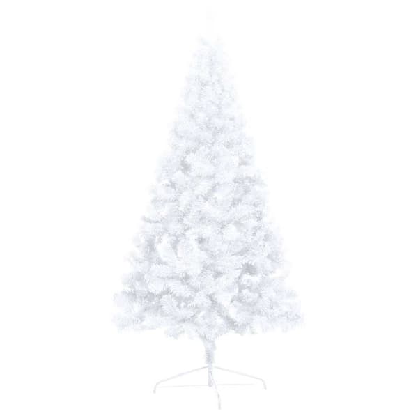 vidaXL Belyst halv plastgran med kulor vit 150 cm Vit