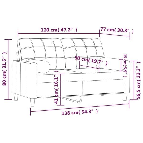 vidaXL 2-sits soffa med prydnadskuddar ljusgrå 120 cm tyg Grå