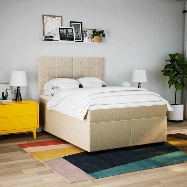 vidaXL Ramsäng med madrass gräddvit 160x200 cm tyg Kräm