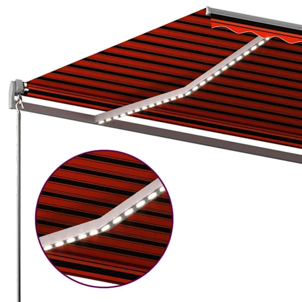 vidaXL Automatisk markis med vindsensor & LED 6x3,5 m orange/brun Flerfärgsdesign