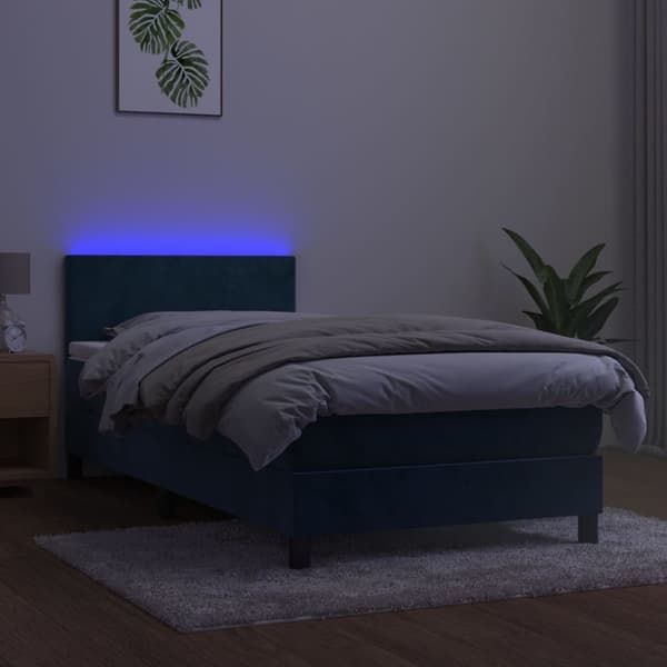 vidaXL Ramsäng med madrass & LED mörkblå 80x200 cm sammet Blå