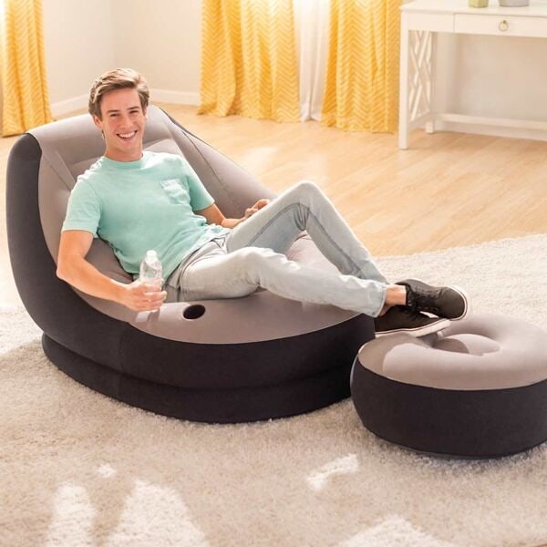 INTEX Uppblåsbar fåtölj med puff Ultra Lounge Relax 68564NP grå