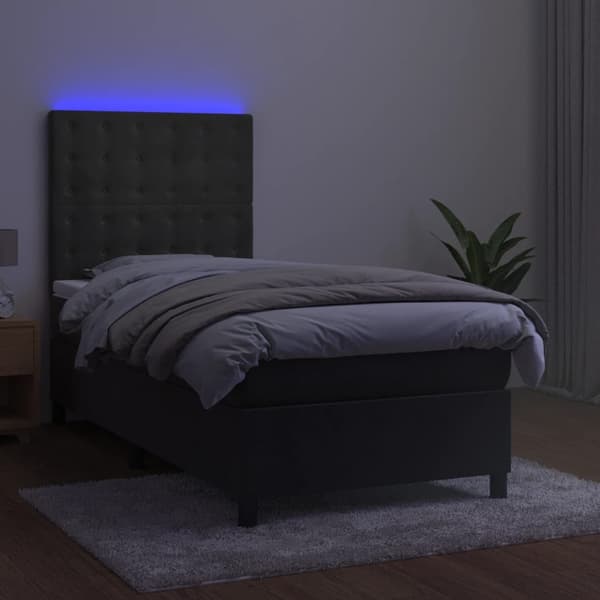 vidaXL Ramsäng med madrass & LED mörkgrå 90x190 cm sammet Grå