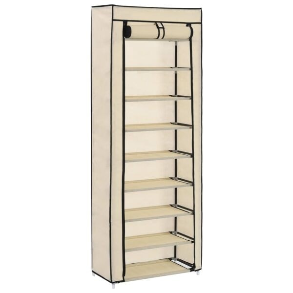 vidaXL Skoförvaring med överdrag gräddvit 57x29x162 cm tyg Creme