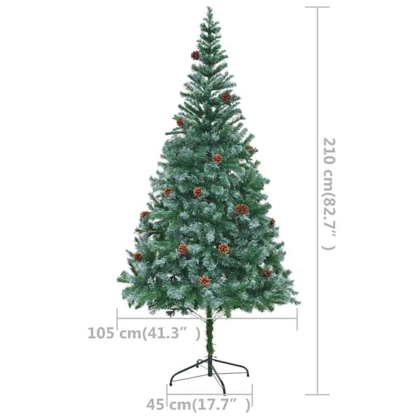 vidaXL Belyst plastgran med kulor och kottar 210 cm Grön