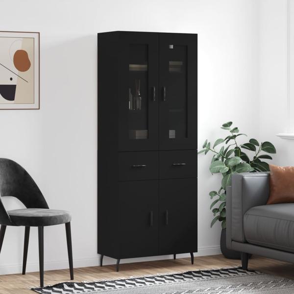 vidaXL Högskåp svart 69,5x34x180 cm konstruerat trä Svart