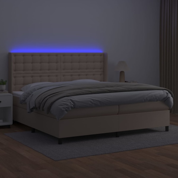 vidaXL Ramsäng med bäddmadrass & LED cappuccino 200x200 cm konstläder Brun