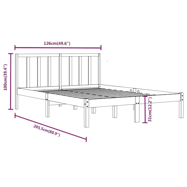 vidaXL Sängram vit massiv furu 120x200 cm enkelsäng Vit