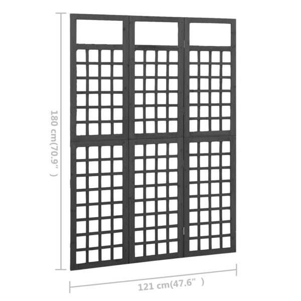 vidaXL Rumsavdelare/Spaljé 3 paneler massiv gran svart 121x180 cm Svart