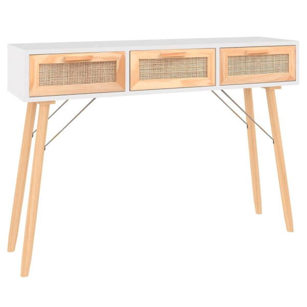 vidaXL Konsolbord vit 105x30x75 cm massiv furu och naturlig rotting Vit