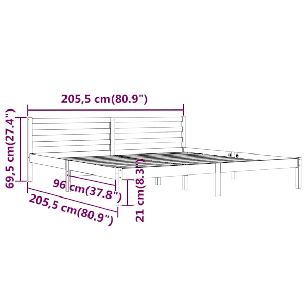 vidaXL Sängram massiv furu 200x200 cm svart Svart