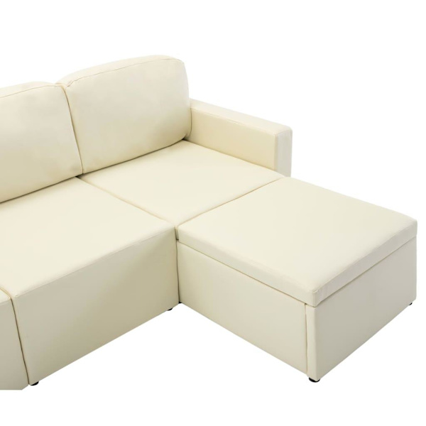 vidaXL Bäddsoffa modulär 3-sits gräddvit konstläder Creme