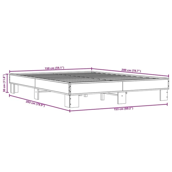 vidaXL Sängram grå sonoma 150x200 cm konstruerad trä och metall Grå