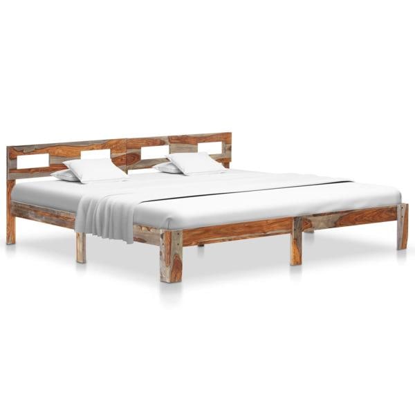 vidaXL Sängram massivt sheshamträ 200x200 cm grå