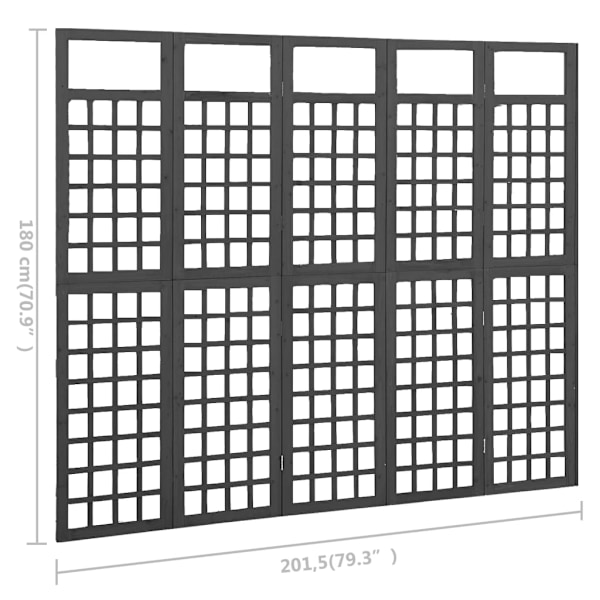 vidaXL Rumsavdelare/Spaljé 5 paneler massiv gran svart 201,5x180 cm Svart