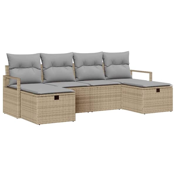 vidaXL Soffset med kudde 6 pcs Beige och Ljusgrå konstrotting Beige