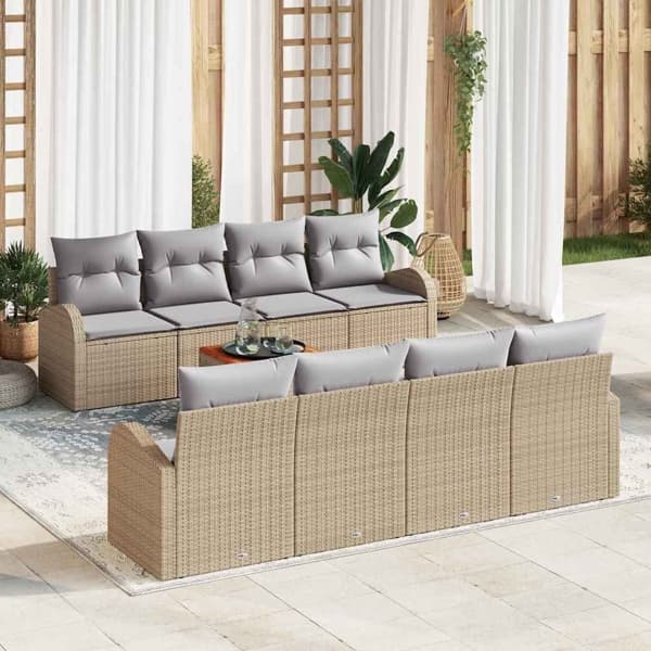 vidaXL Trädgårdsoffset 9 st Beige och Ljusgrå konstrotting Beige