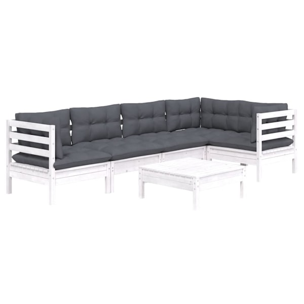 vidaXL Loungegrupp med dynor 6 delar vit massiv furu Vit