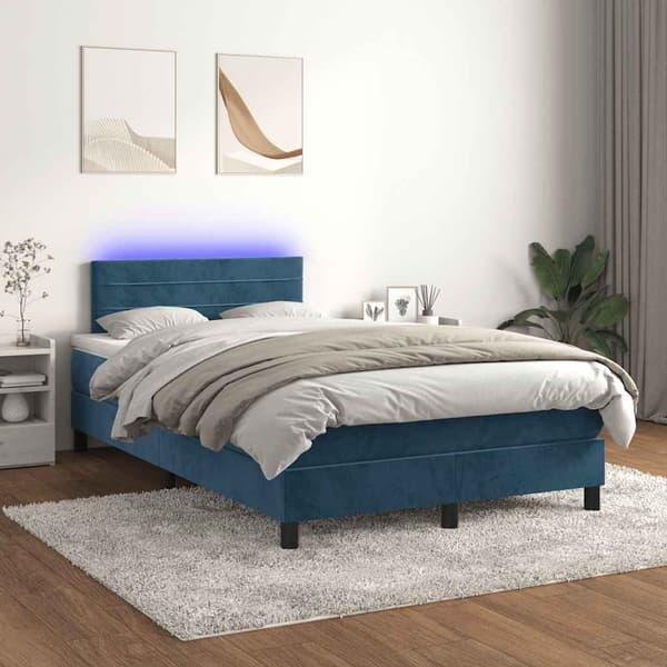 vidaXL Ramsäng med madrass & LED mörkblå 120x190 cm sammet Blå