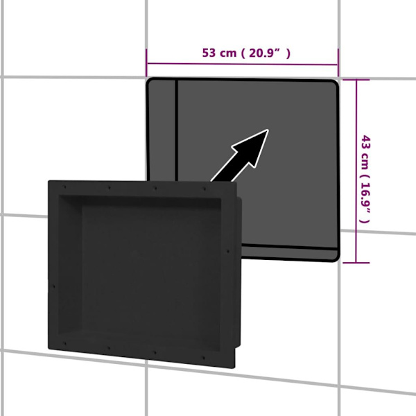 vidaXL Infälld duschhylla niche matt svart 41x51x10 cm Svart