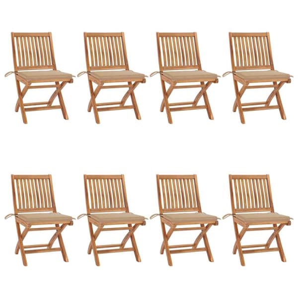 vidaXL Hopfällbara stolar med dynor 8 st massivt teakträ Beige
