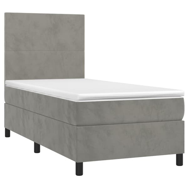 vidaXL Ramsäng med madrass & LED ljusgrå 90x200 cm sammet Grå
