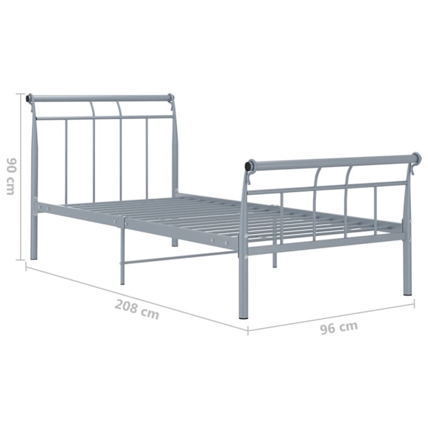 vidaXL Sängram grå metall 90x200 cm grå