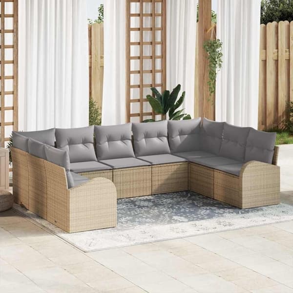 vidaXL Soffset 9 st Beige [Syntetisk]: Poly Rattan Beige