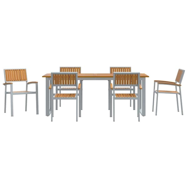 vidaXL Trädgårdsmöbelset 7 pcs Grå Massivt Akaciaträ Grå