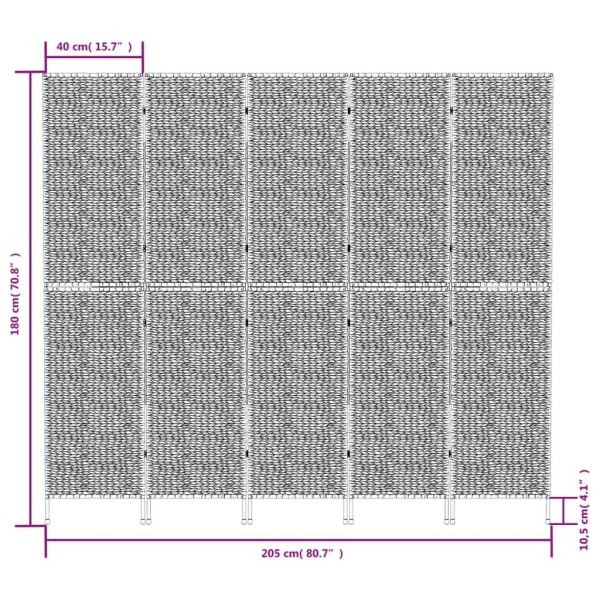 vidaXL Rumsavdelare 5 paneler svart 205x180 cm vattenhyacint Svart