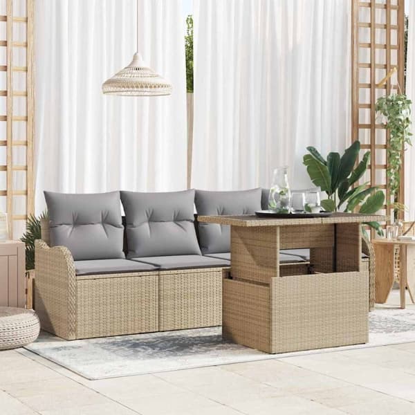 vidaXL Trädgårdsoffset 5 st Beige Poly rattan Beige