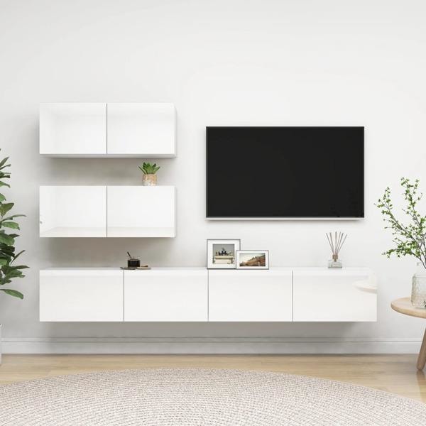 vidaXL TV-skåp 4 delar vit högglans konstruerat trä Vit