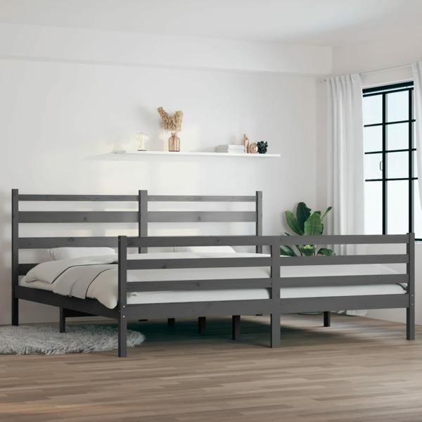 vidaXL Sängram massiv furu 200x200 cm grå Grå