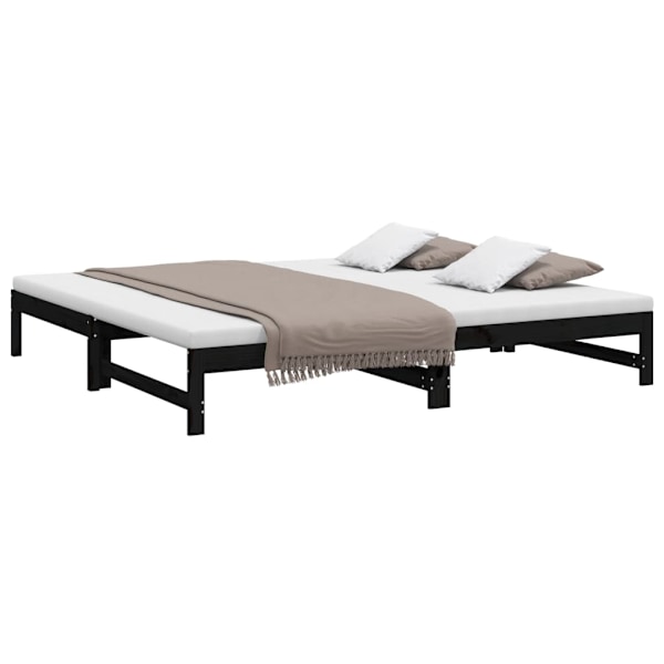 vidaXL Utdragbar dagbädd svart 2x(100x200) cm massiv furu Svart