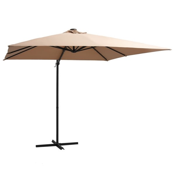 vidaXL Frihängande parasoll med LED och stålstång 250x250 cm tau Taupe
