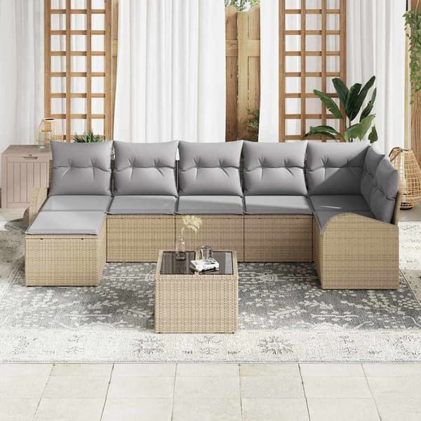 vidaXL Trädgårdsoffset 8 st Beige [Syntetisk]: Poly Rattan Beige