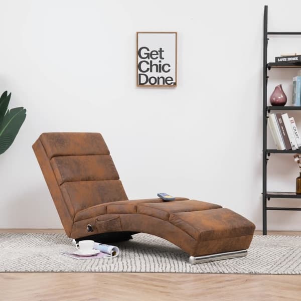 vidaXL Massageschäslong brun konstmocka Brun