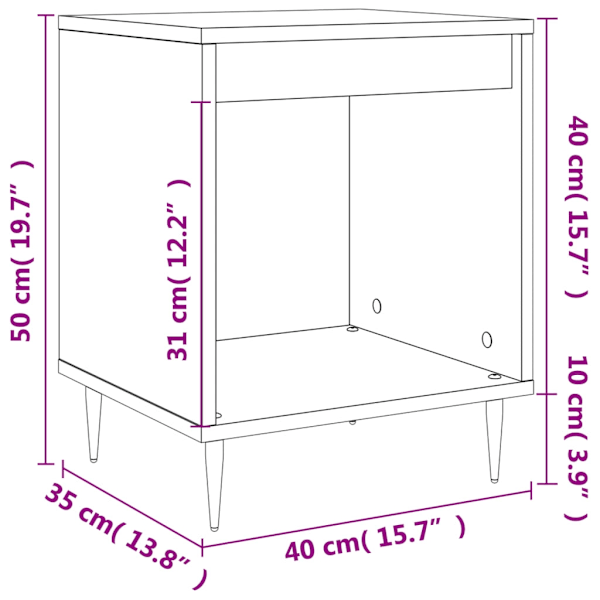 vidaXL Sängbord rökfärgad ek 40x35x50 cm konstruerat trä Brun