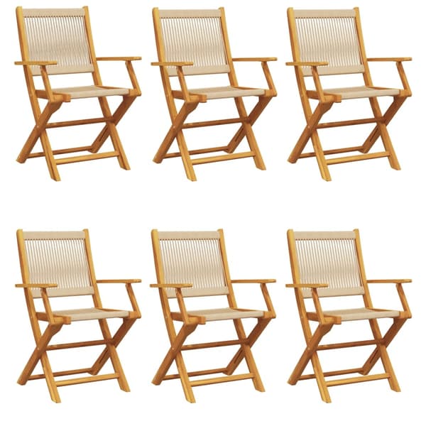 vidaXL Hopfällbara stolar 6 st beige massivt trä akacia Beige