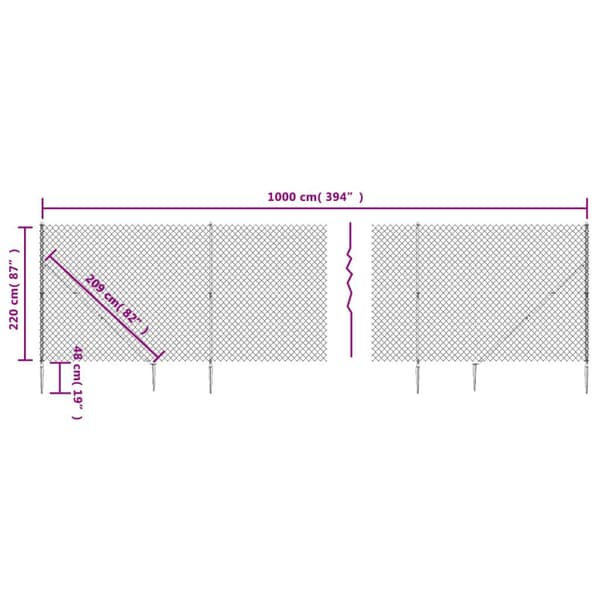 vidaXL Gunnebostängsel med markspett antracit 2,2x10 m Antracit