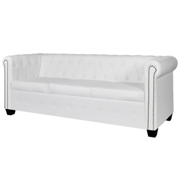 vidaXL Soffset Chesterfield i vit konstläder 2-sitsig + 3-sitsig Vit