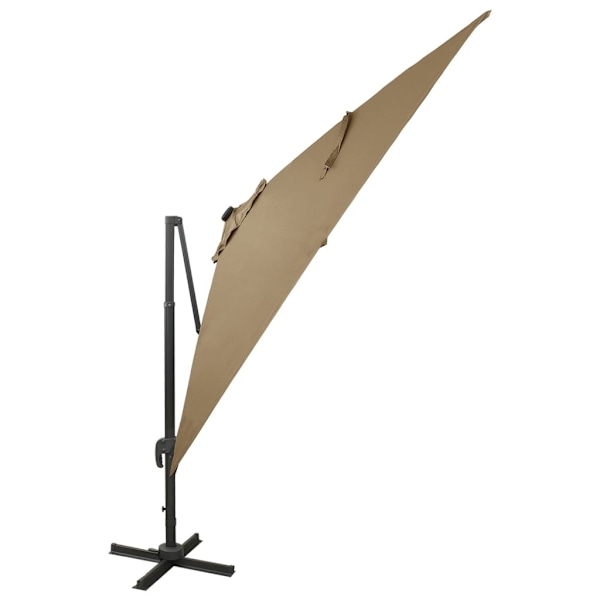 vidaXL Frihängande trädgårdsparasoll med stång och LEDs taupe 300 cm Taupe