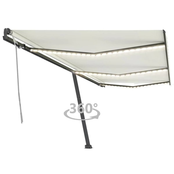 vidaXL Markis manuellt infällbar med LED 600x300 cm gräddvit Creme