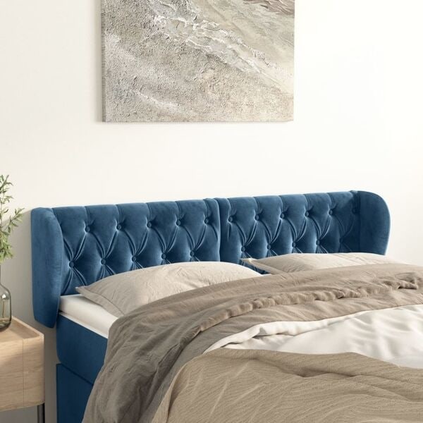 vidaXL Sänggavel med kanter blå 147x23x78/88 cm sammet Blå