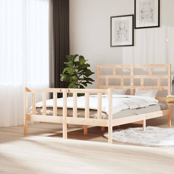 vidaXL Sängram massiv furu 160x200 cm Brun