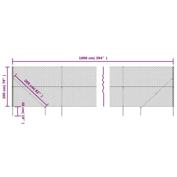 vidaXL Gunnebostängsel med markspett silver 2x10 m Silver