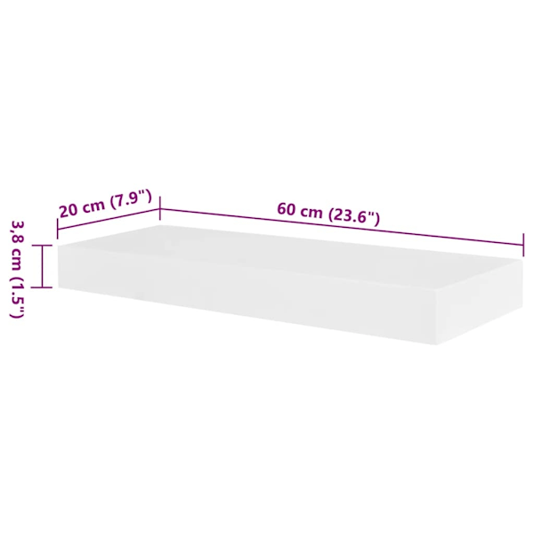 vidaXL 2 Flytande vägghyllor i MDF 60x20x3,8 cm vit Vit