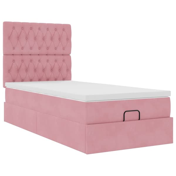 vidaXL Ottoman sängram med madrasser rosa 100x200 cm sammet Rosa