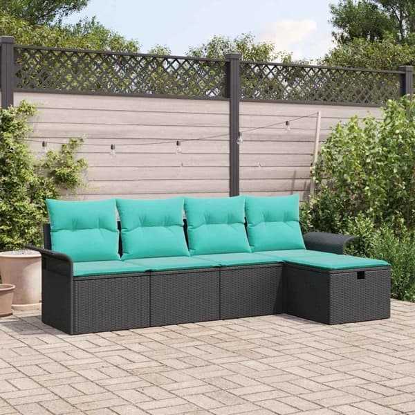 vidaXL Trädgårdsoffset med kudde med lagring 5 pcs Poly rattan Svart