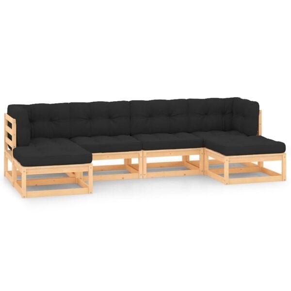 vidaXL Loungegrupp med antracitfärgade dynor 6 delar massiv furu Antracit